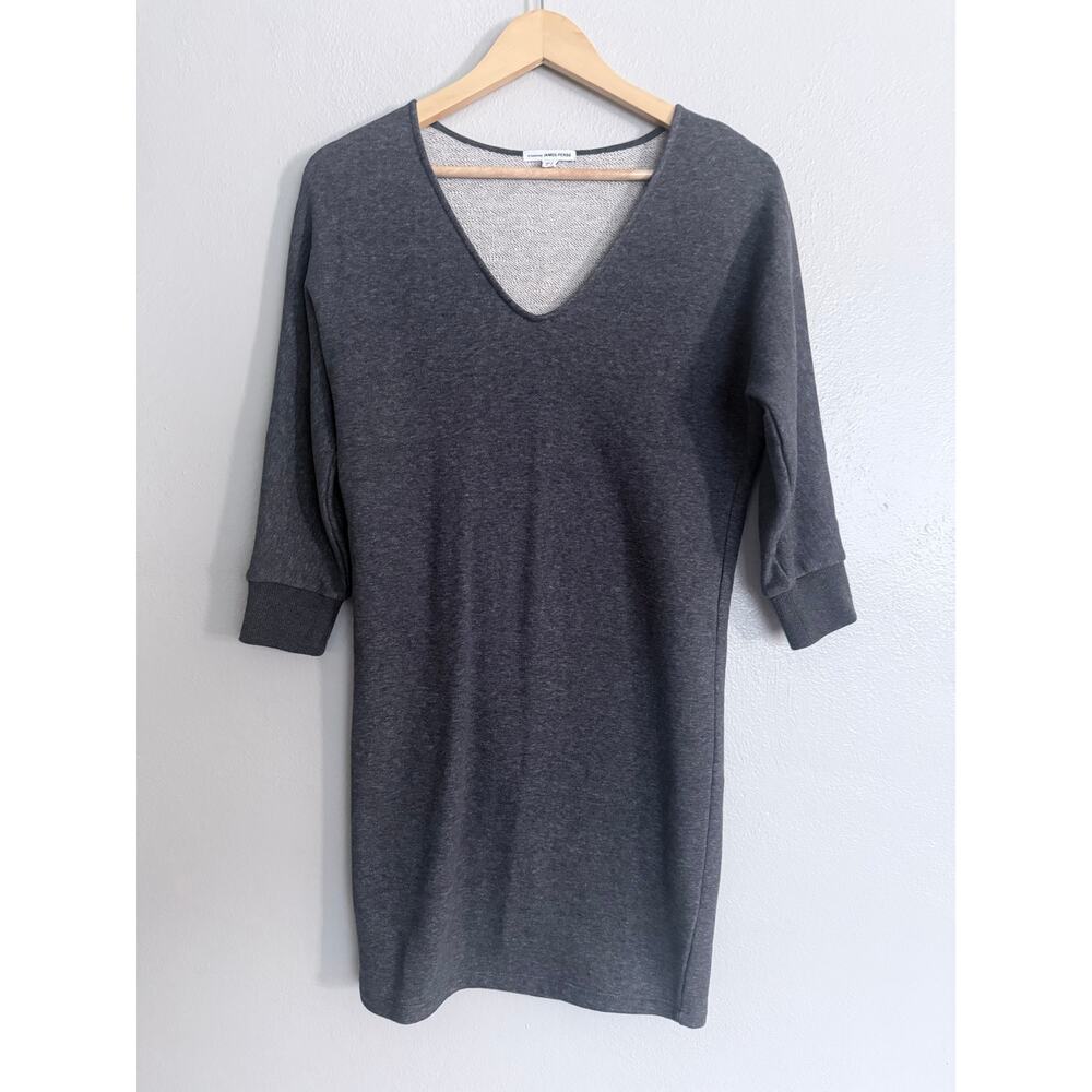 STANDARD JAMES PERSE charcoal gray 100% cotton french terry cotton vneck dress